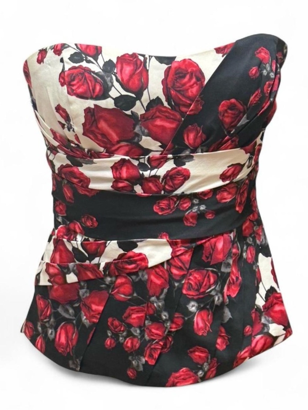 White House Black Market Red Rose bustier corset top Sz 2 black red white